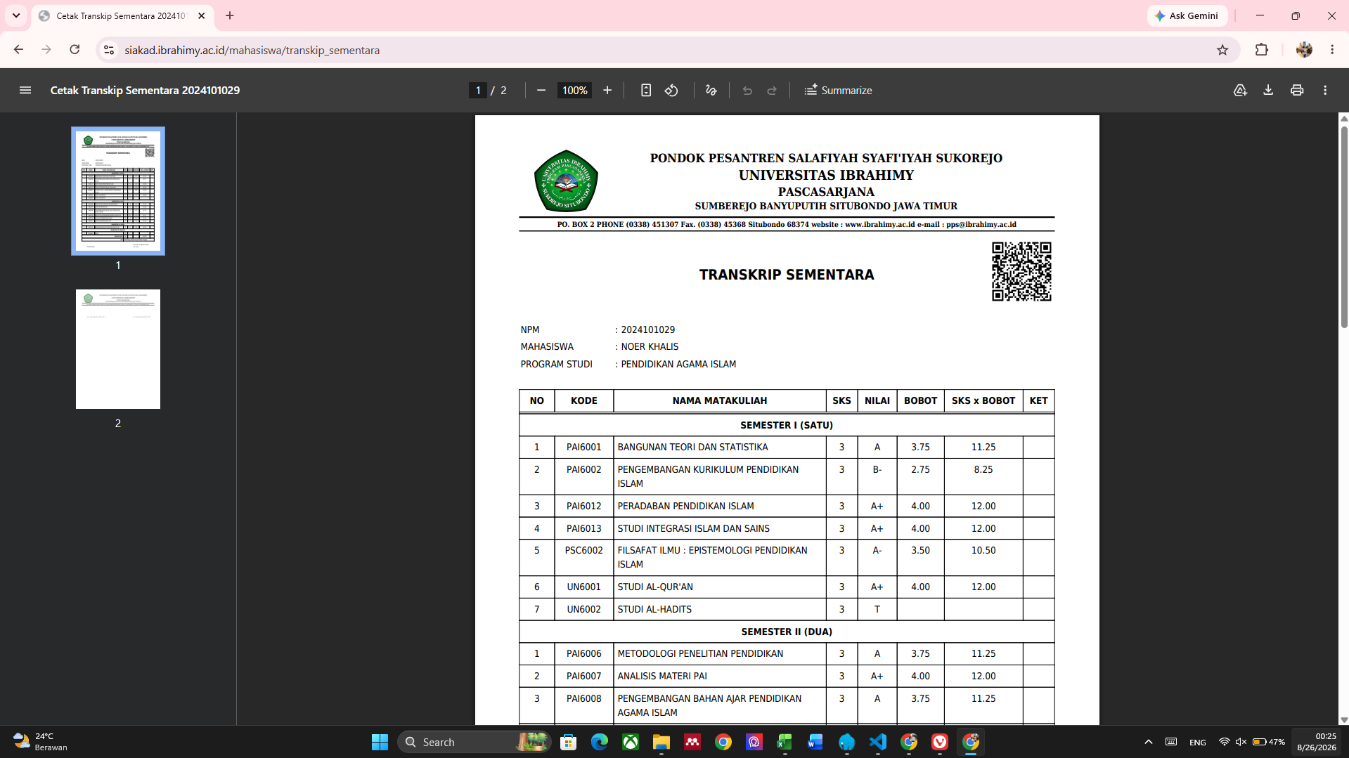 Transkrip Nilai SIAKAD